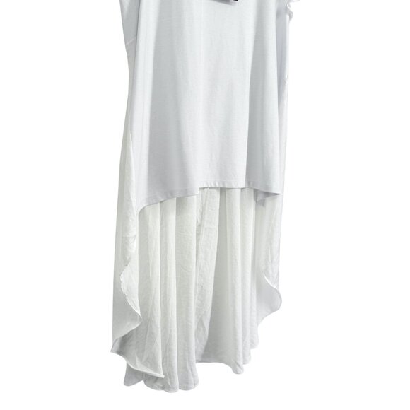 Cato Womens L White High-Low Ruffle Sleeve Top Flowy Blouse Stretch Round Neck - Picture 5 of 16